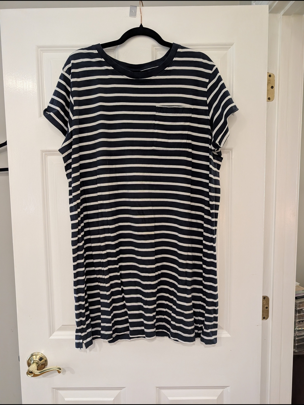 Pact Navy and White Striped Tee Shirt Dress XL